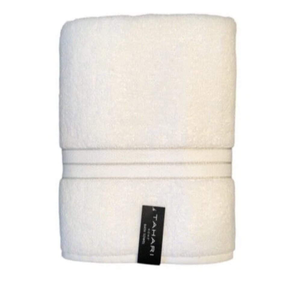 Tahari Home White Sparkly Accent Bathroom Bath Towel White Gold Stripes 30x54 - Picture 5 of 6